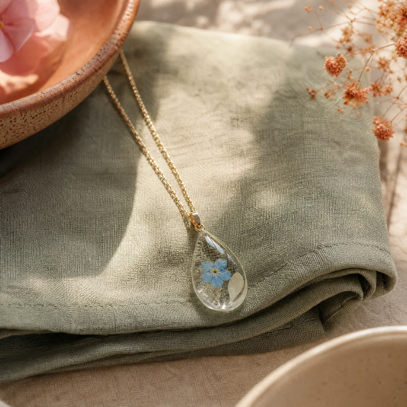 Preserved flower pendant